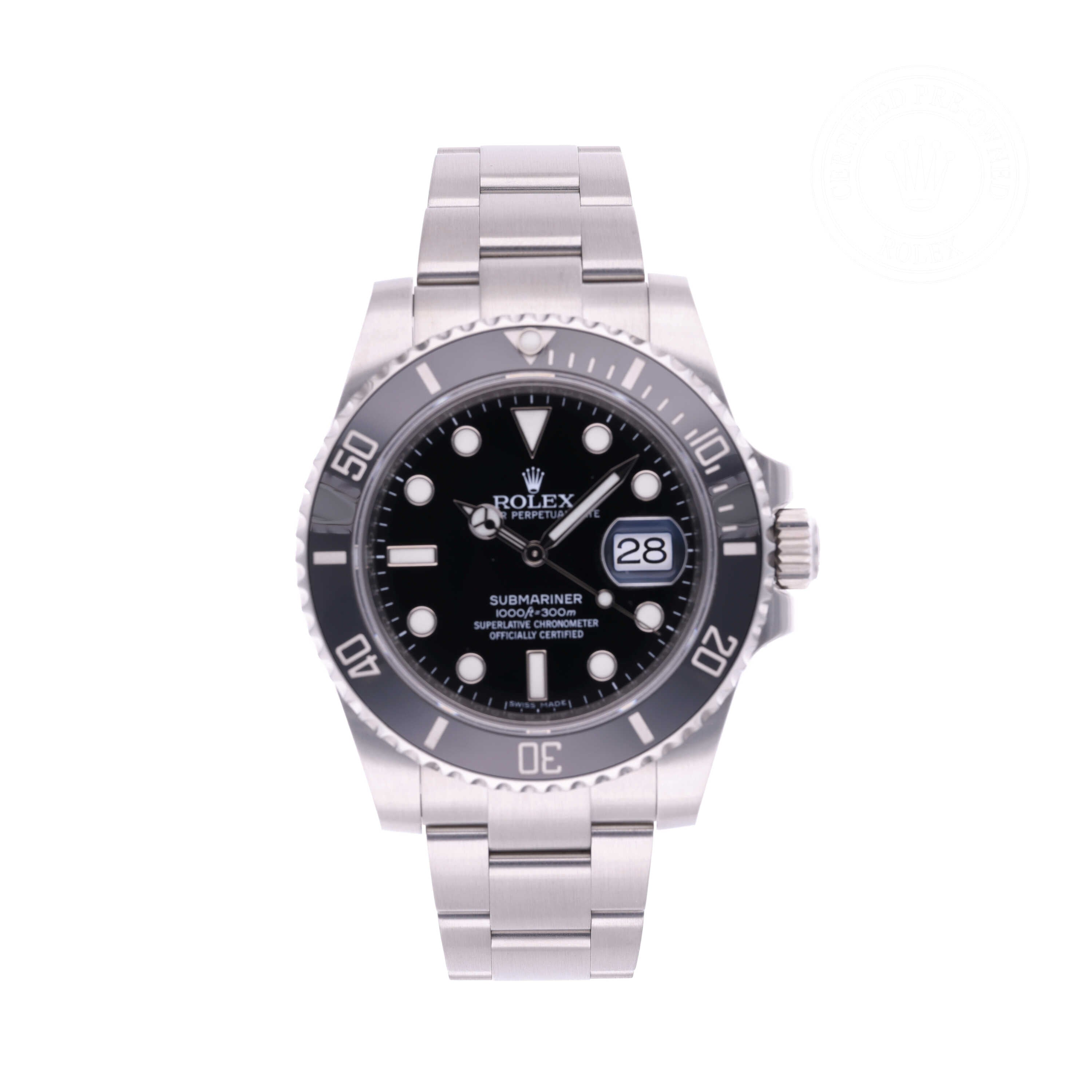 Rolex Certified Pre-owned Submariner M116610LN-0001 front on white background