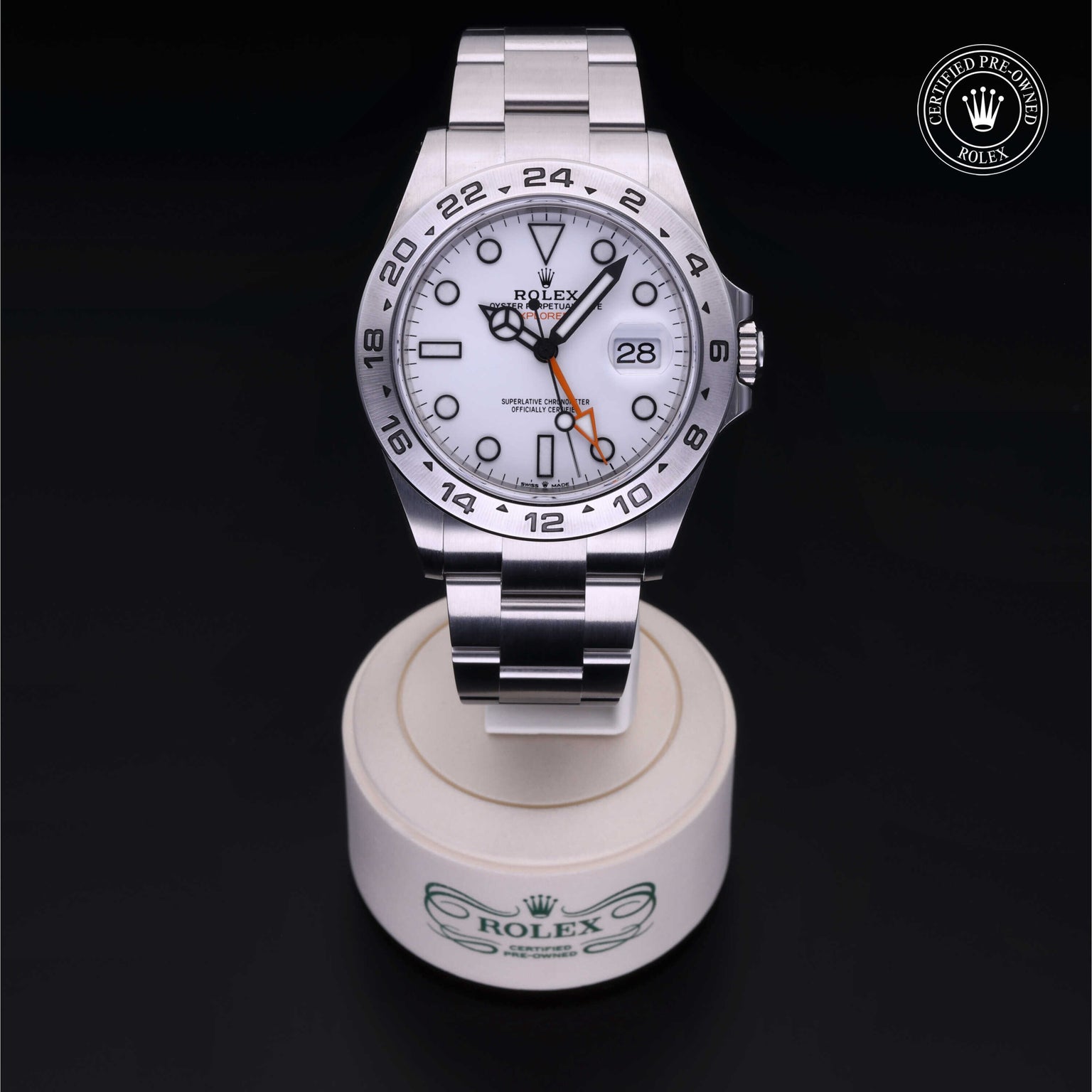 Rolex Certified Pre-owned Explorer M226570-0001 front on black background