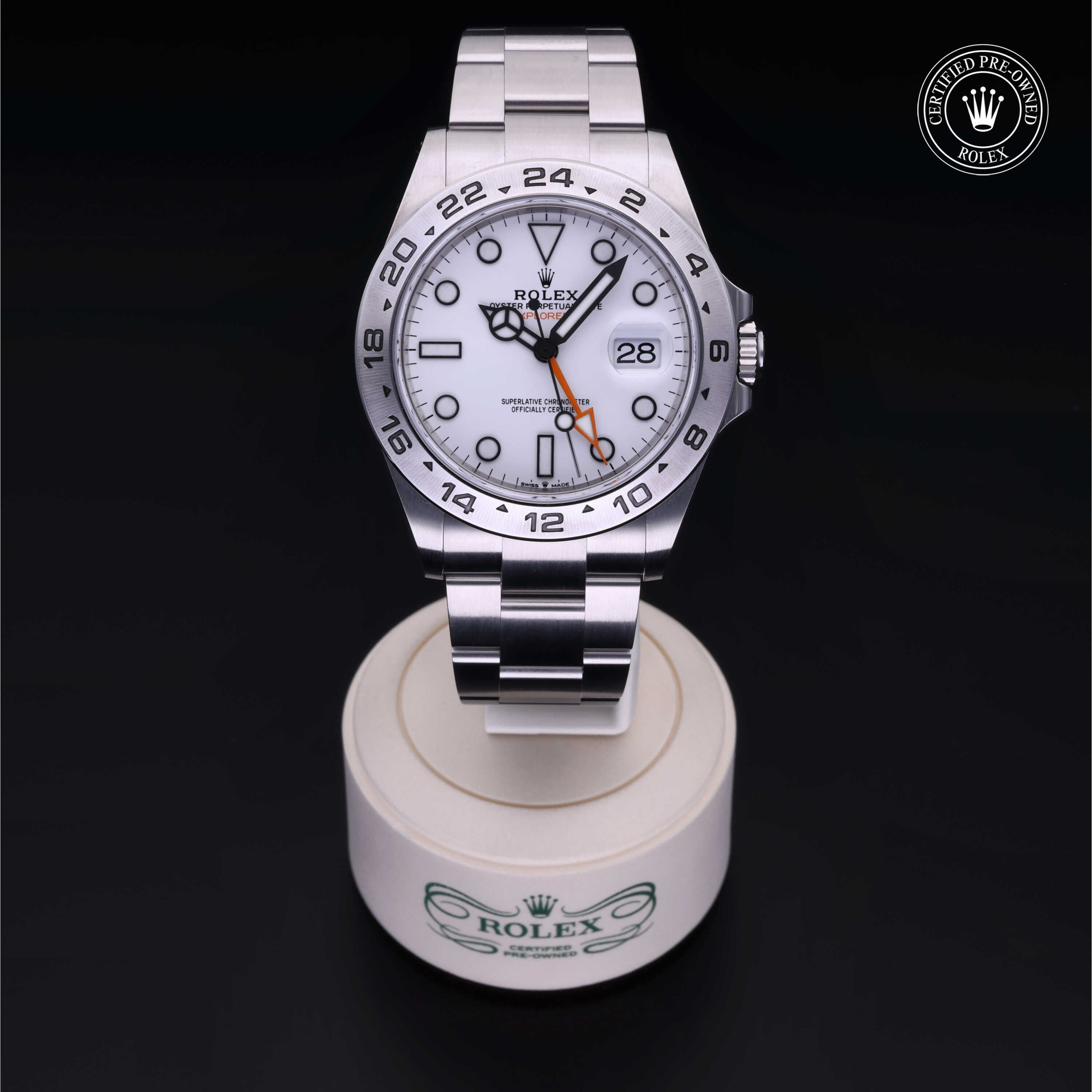 Rolex Certified Pre-owned Explorer M226570-0001 front on black background