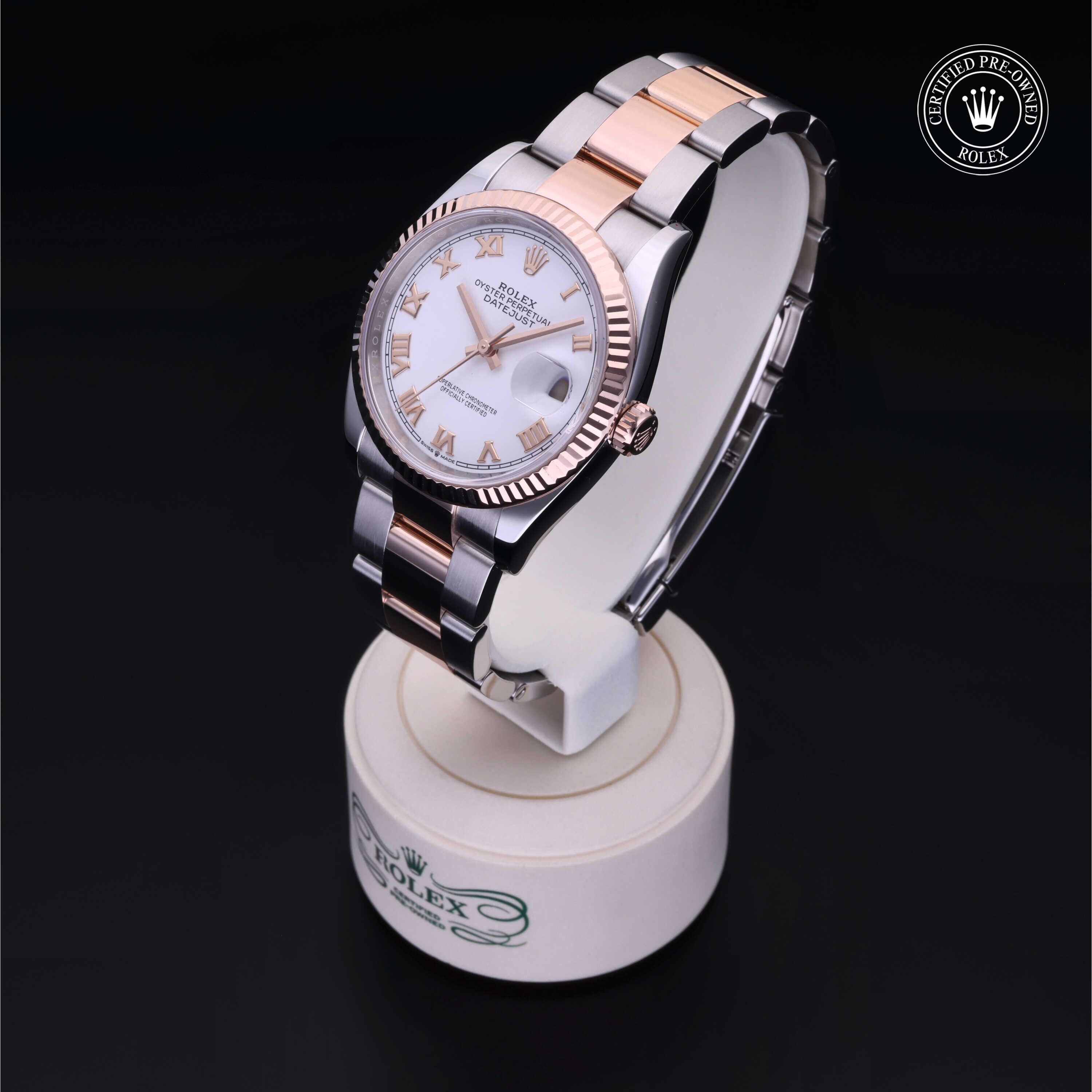 Rolex Certified Pre-owned Datejust M126231-0016 front on black background