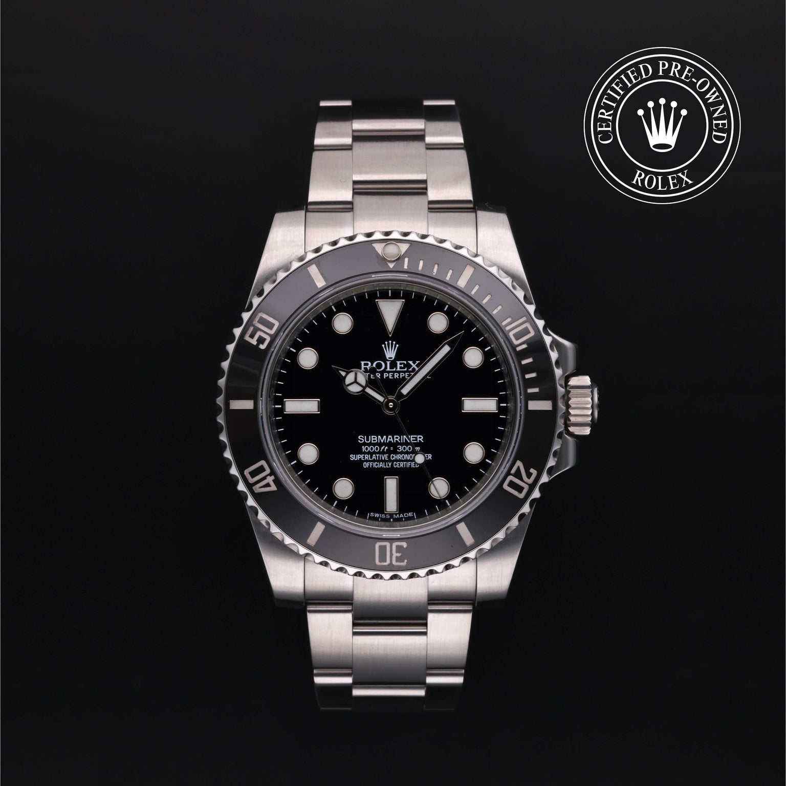 Rolex Certified Pre-owned Submariner M114060-0002 front on black background