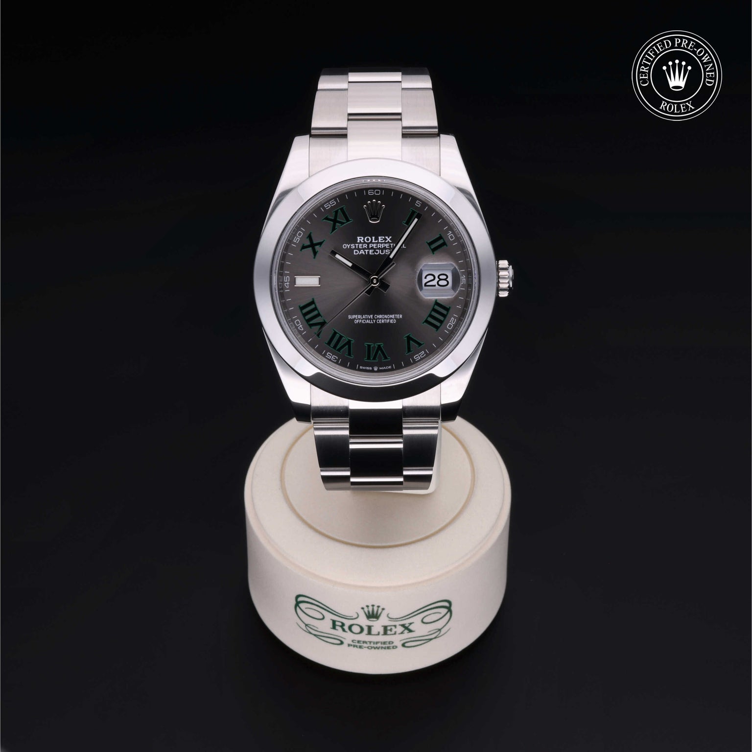 Rolex Certified Pre-owned Datejust M126300-0013 front on black background
