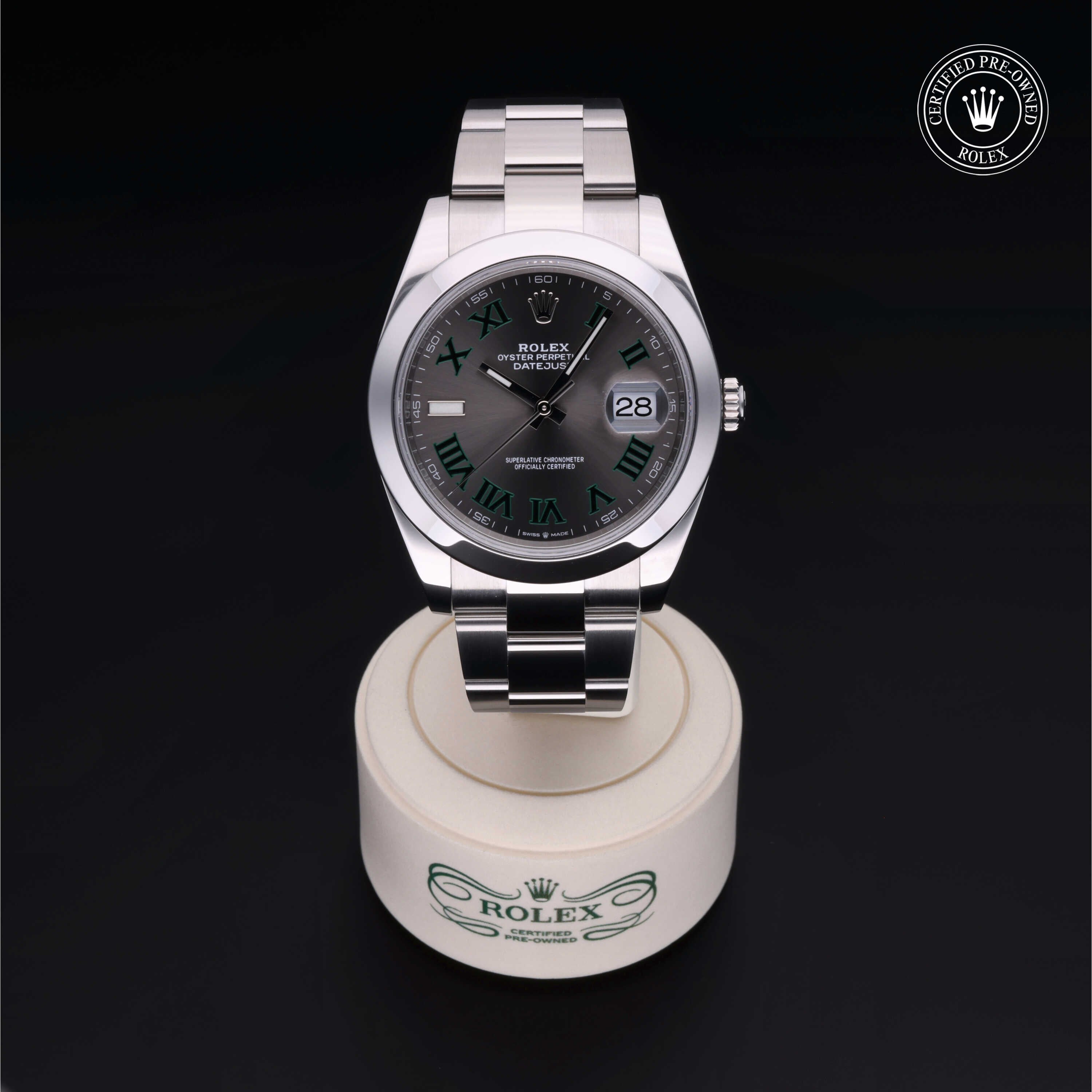 Rolex Certified Pre-owned Datejust M126300-0013 front on black background