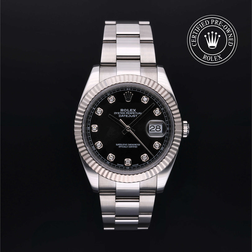 Rolex Certified Pre-owned Datejust M126334-0011 front on black background