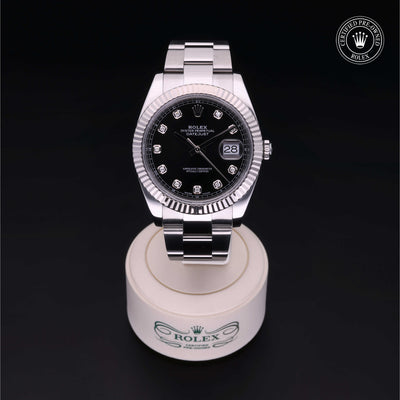 Rolex Certified Pre-owned Datejust M126334-0011 front on black background
