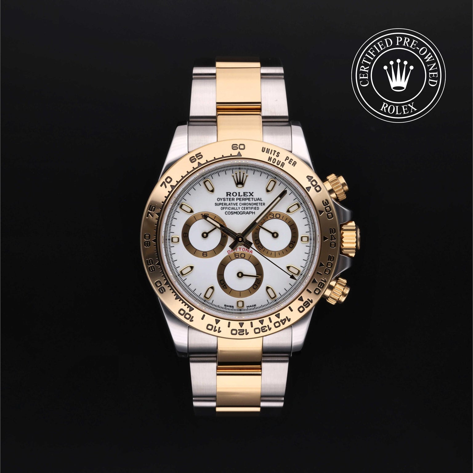 Rolex Certified Pre-owned Daytona M116503-0001 front on black background