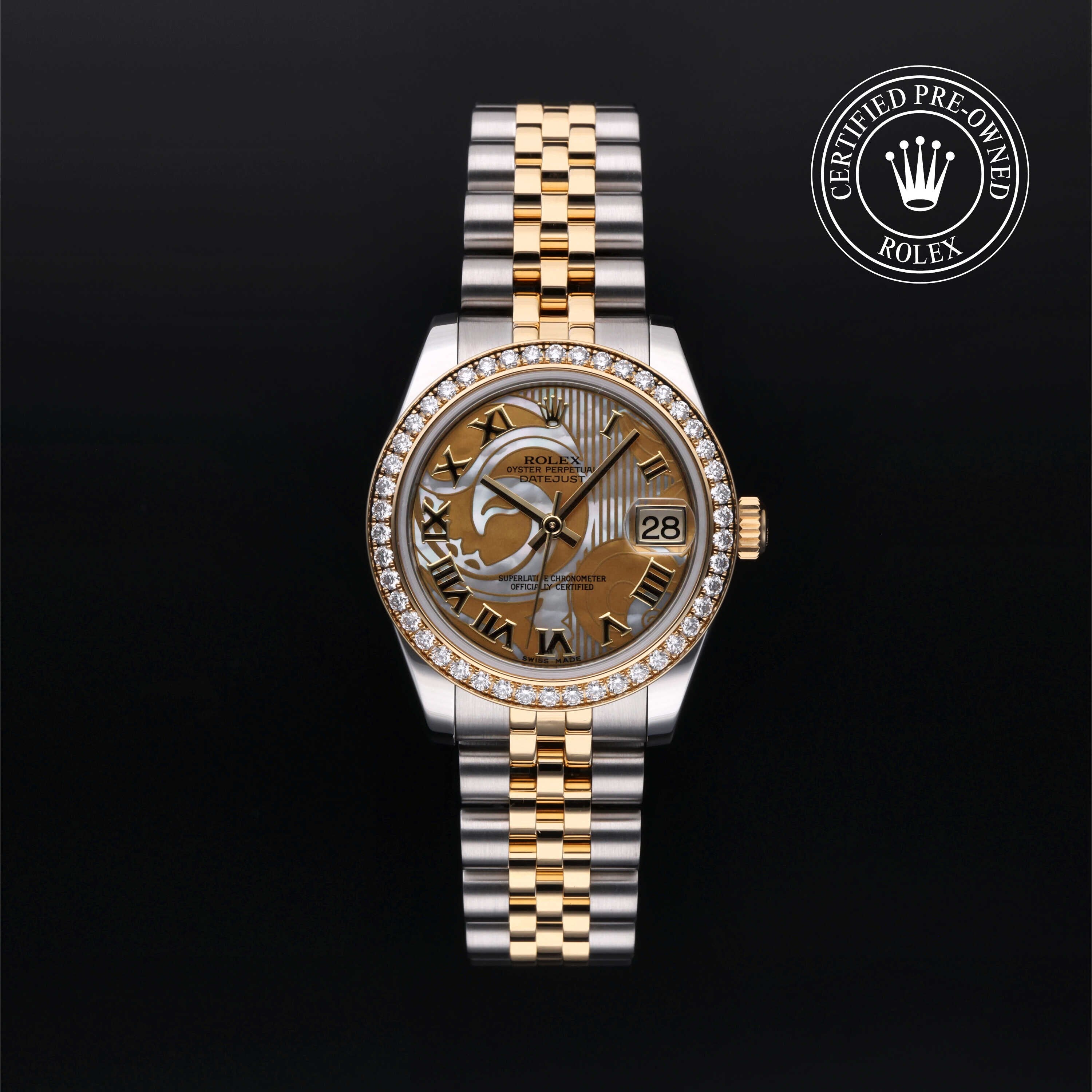 Rolex Certified Pre-owned Lady Datejust M178383-0043 front on black background