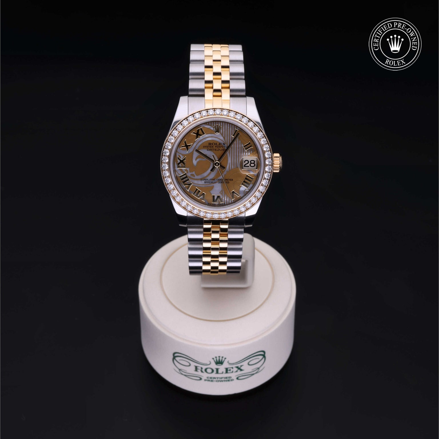 Rolex Certified Pre-owned Lady Datejust M178383-0043 front on black background