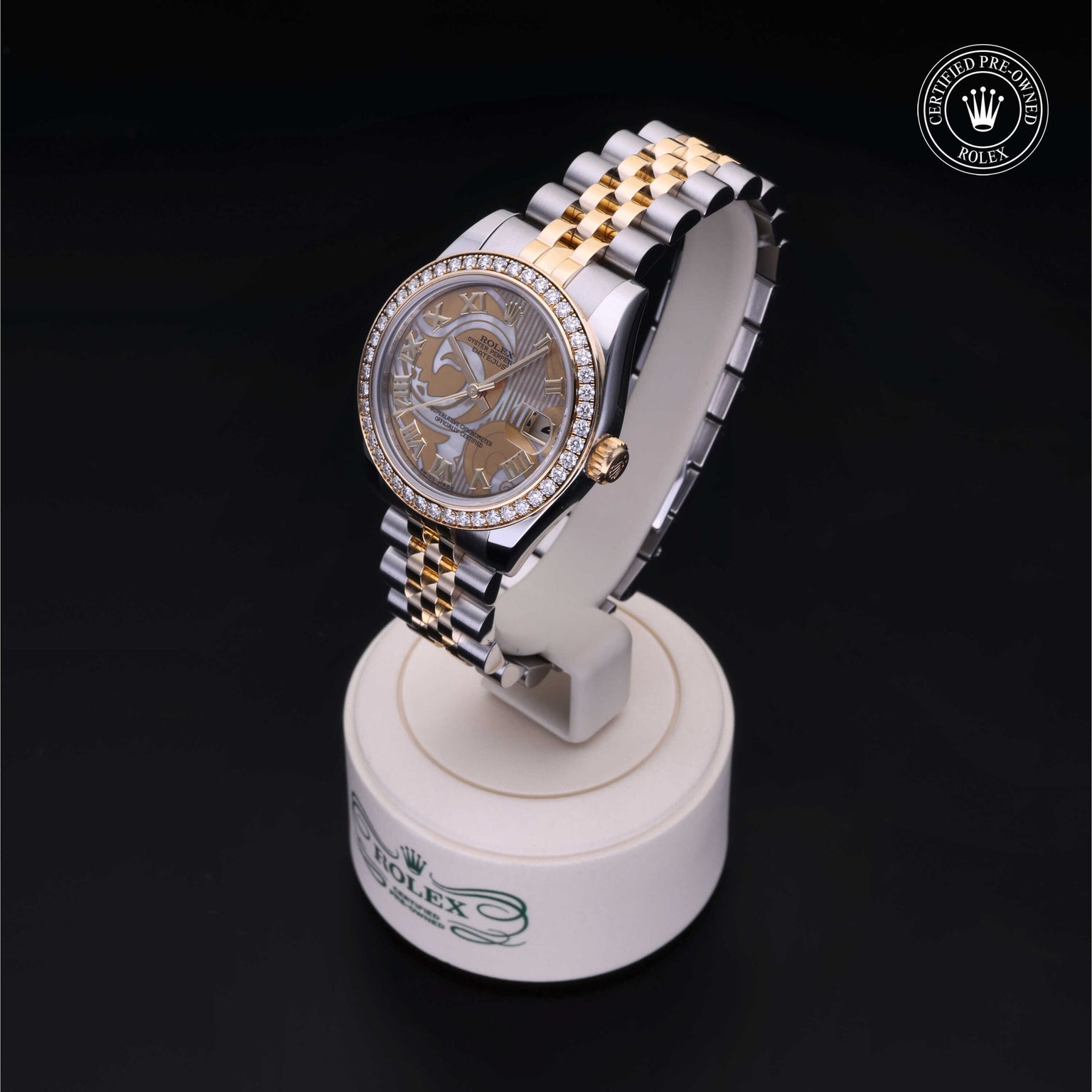 Rolex Certified Pre-owned Lady Datejust M178383-0043 front on black background