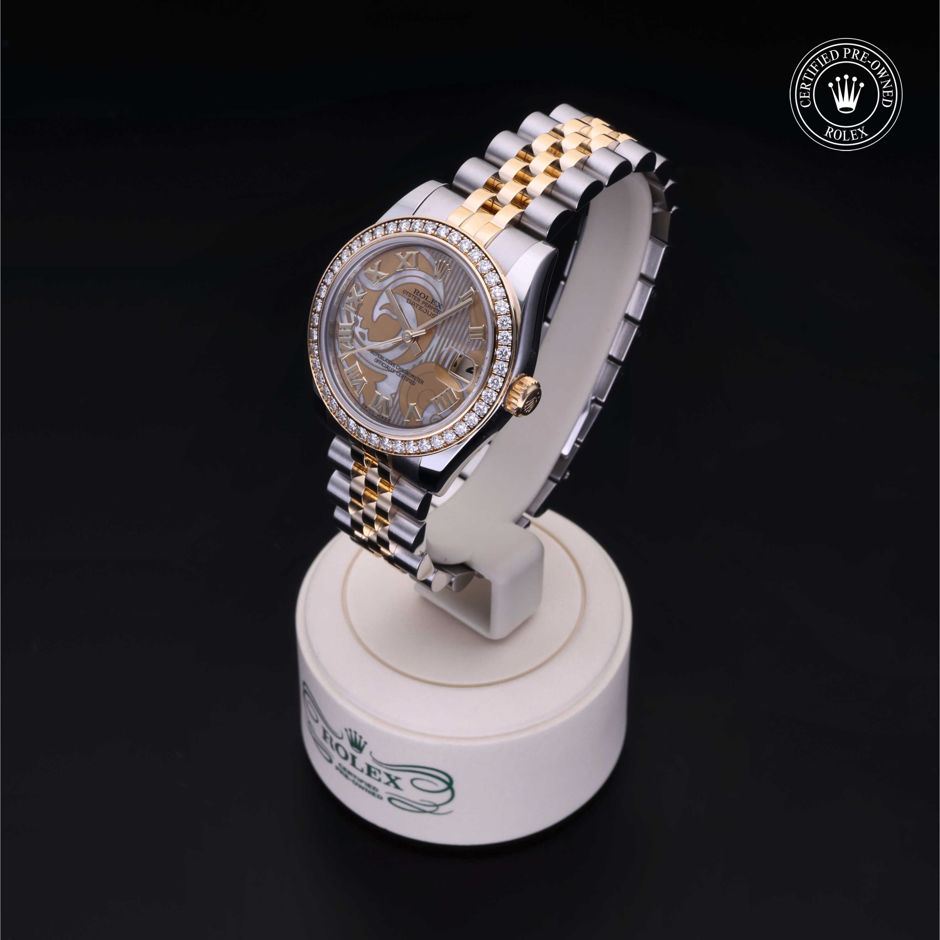 Rolex Certified Pre-owned Lady Datejust M178383-0043 front on black background
