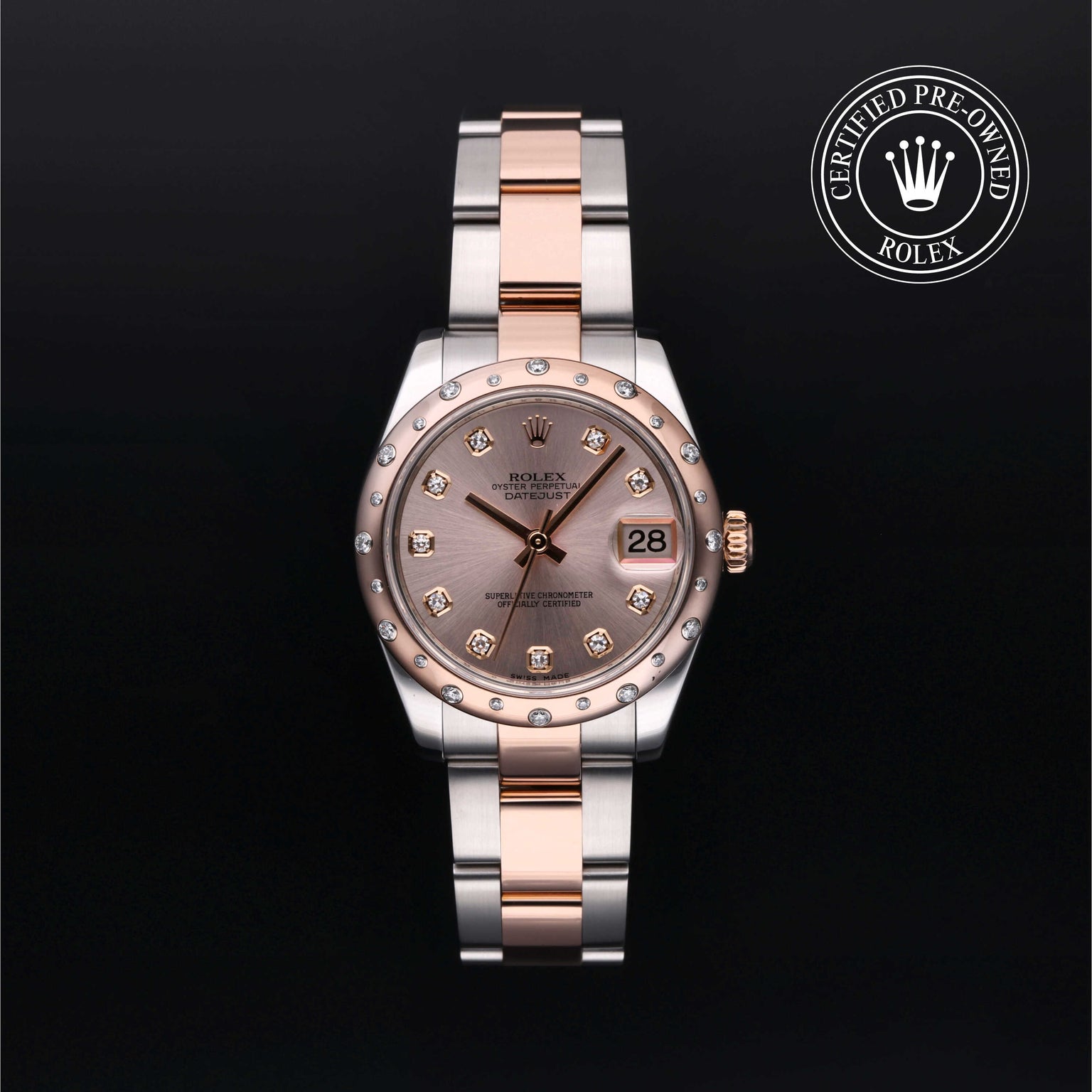 Rolex Certified Pre-owned Lady Datejust M178341-0017 front on black background