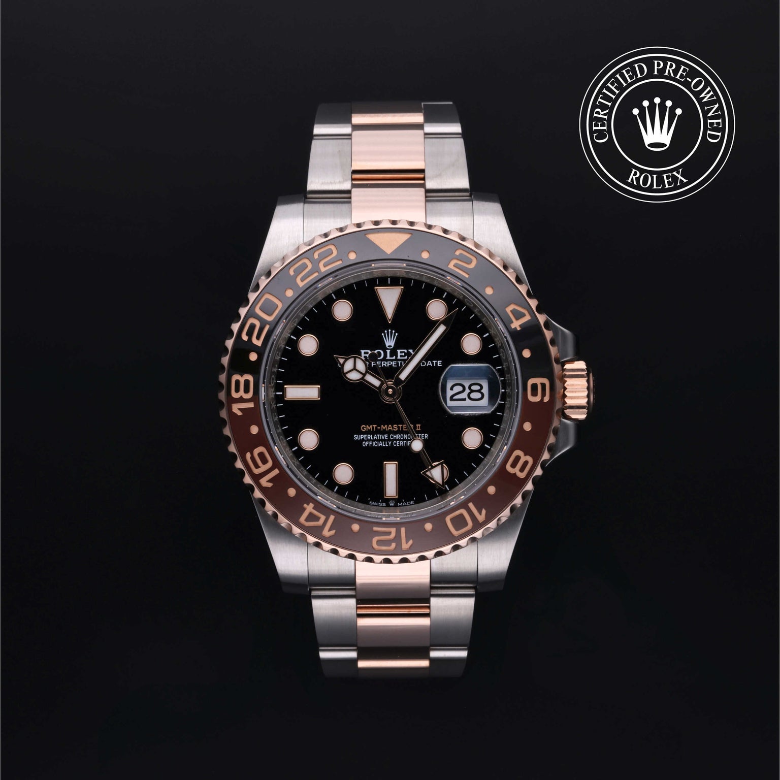 Rolex Certified Pre-owned GMT II M126711CHNR-0002 front on black background