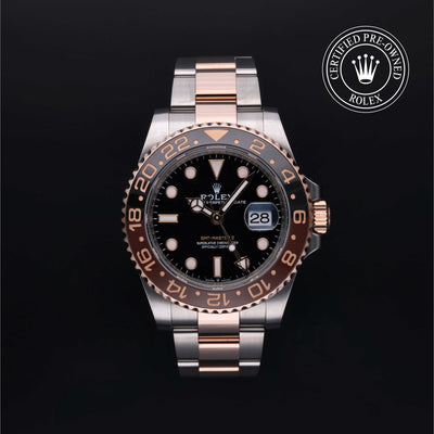 Rolex Certified Pre-owned GMT II M126711CHNR-0002 front on black background