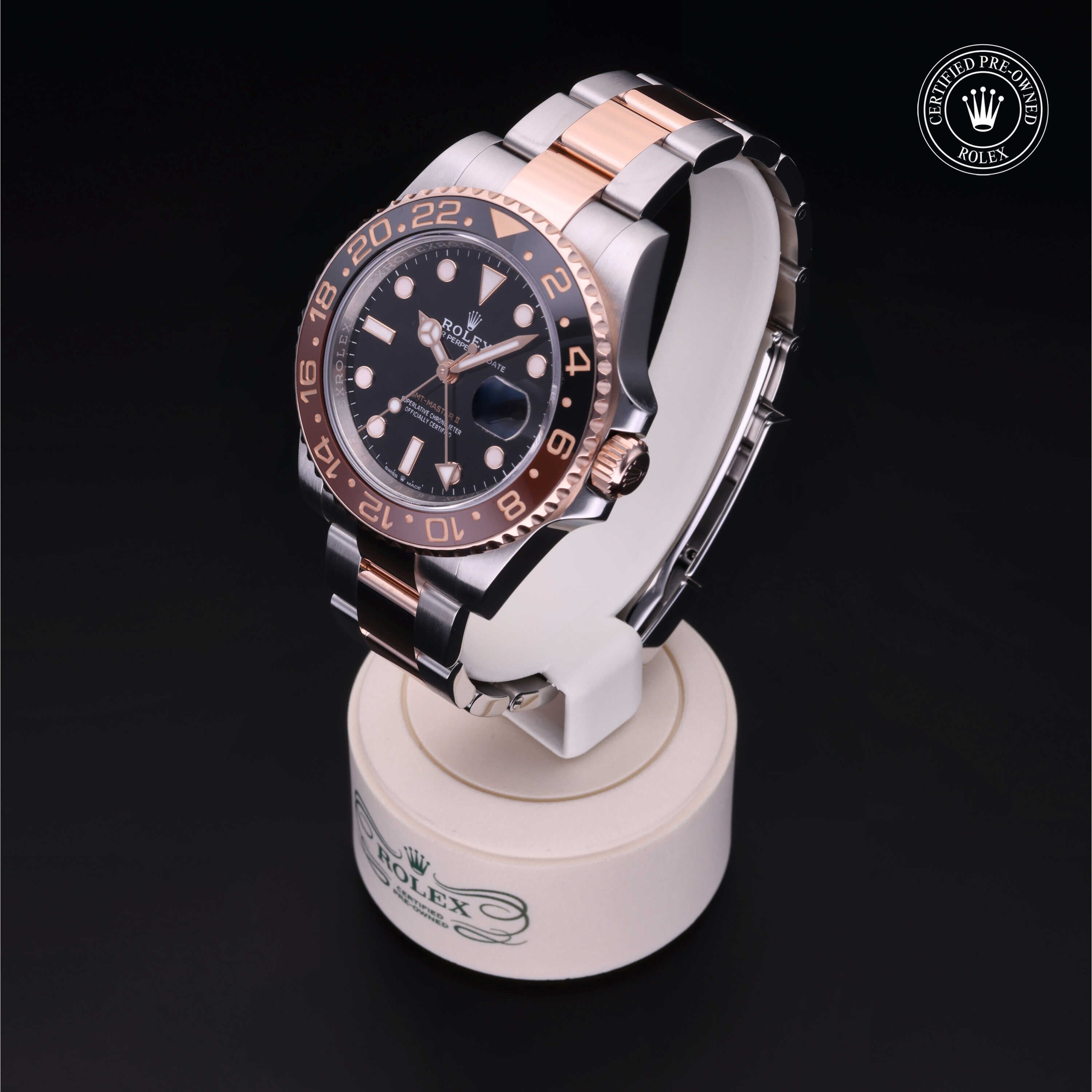 Rolex Certified Pre-owned GMT II M126711CHNR-0002 front on black background