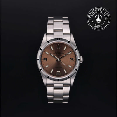 Rolex Certified Pre-owned Air-King M14010-0001 front on black background