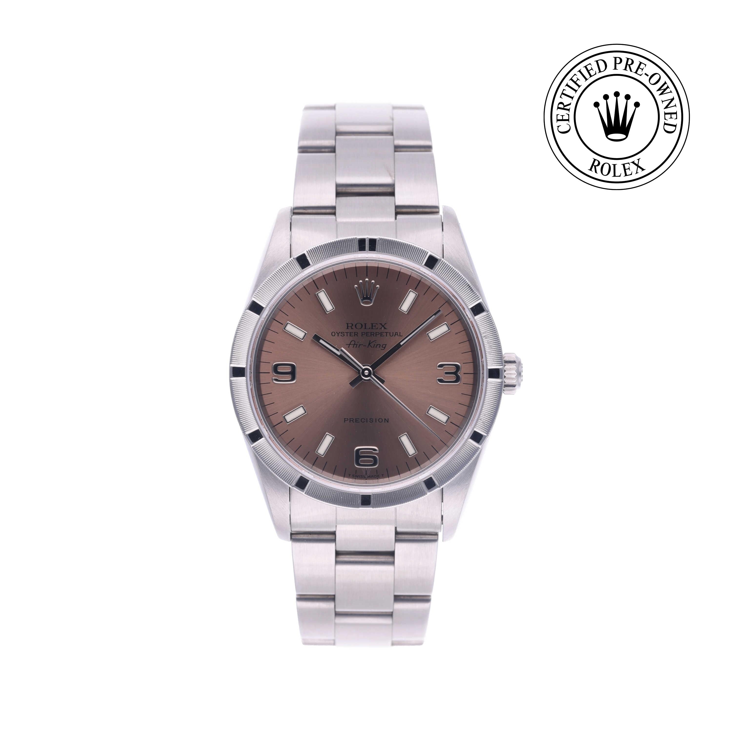 Rolex Certified Pre-owned Air-King M14010-0001 front on white background