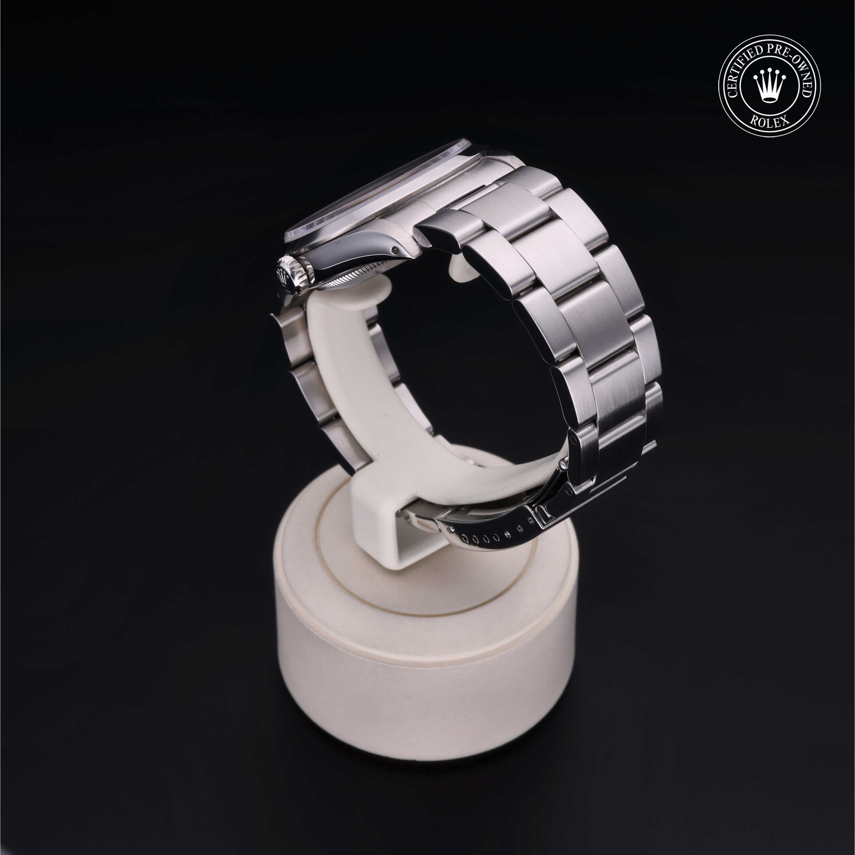 Rolex Certified Pre-owned Explorer M14270-0003 front on black background