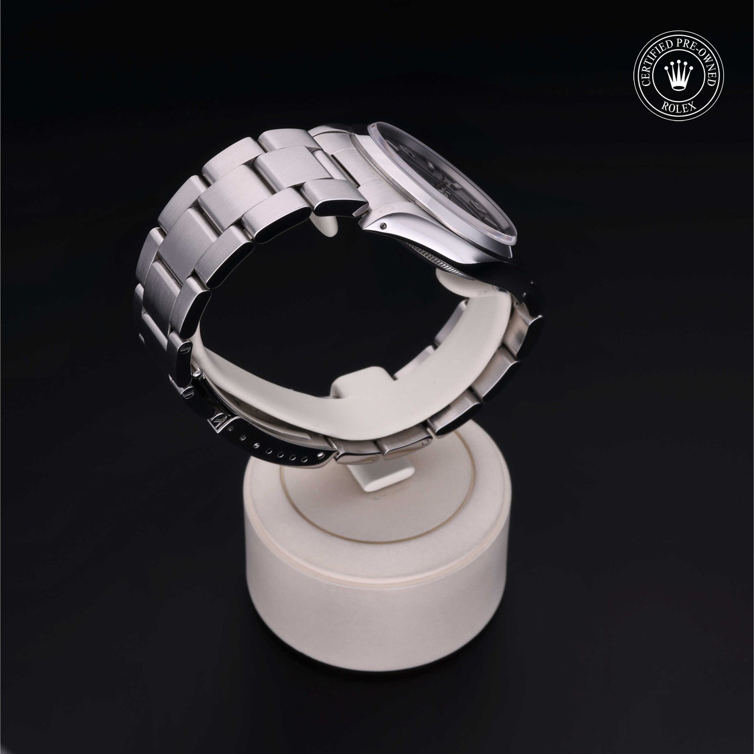 Rolex Certified Pre-owned Explorer M14270-0003 front on black background