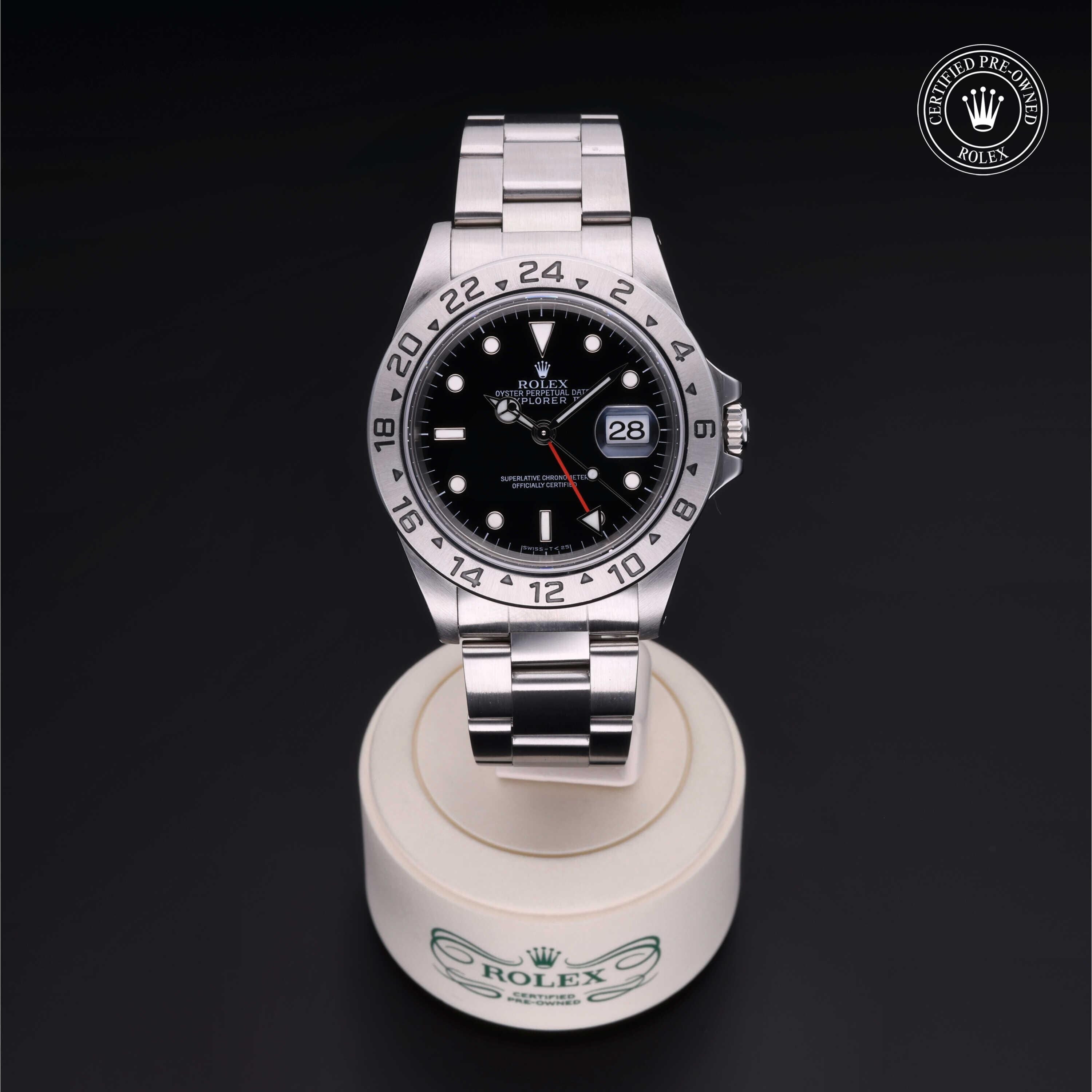 Rolex Certified Pre-owned Explorer M16570-0005 front on black background