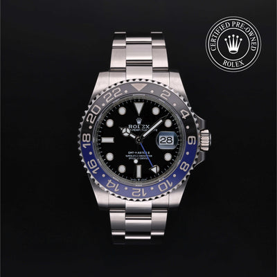 Rolex Certified Pre-owned GMT M126710BLNR-0003 front on black background