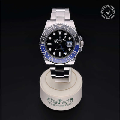 Rolex Certified Pre-owned GMT M126710BLNR-0003 front on black background