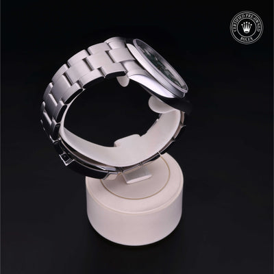 Rolex Certified Pre-owned Oyster Perpetual M124300-0005 front on black background