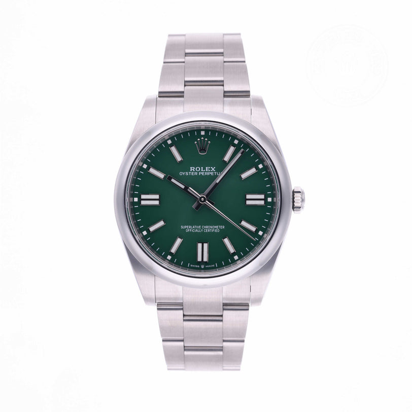 Rolex Certified Pre-owned Oyster Perpetual M124300-0005 front on white background