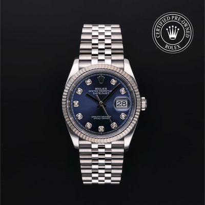 Rolex Certified Pre-owned Datejust M126234-0037 front on black background