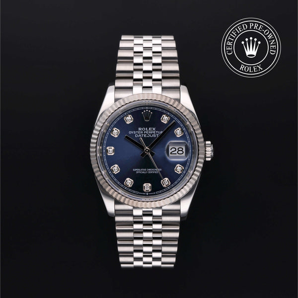 Rolex Certified Pre-owned Datejust M126234-0037 front on black background