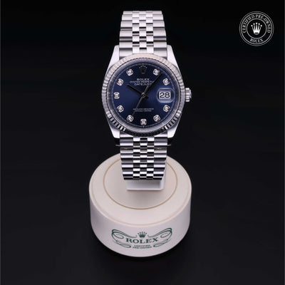 Rolex Certified Pre-owned Datejust M126234-0037 front on black background