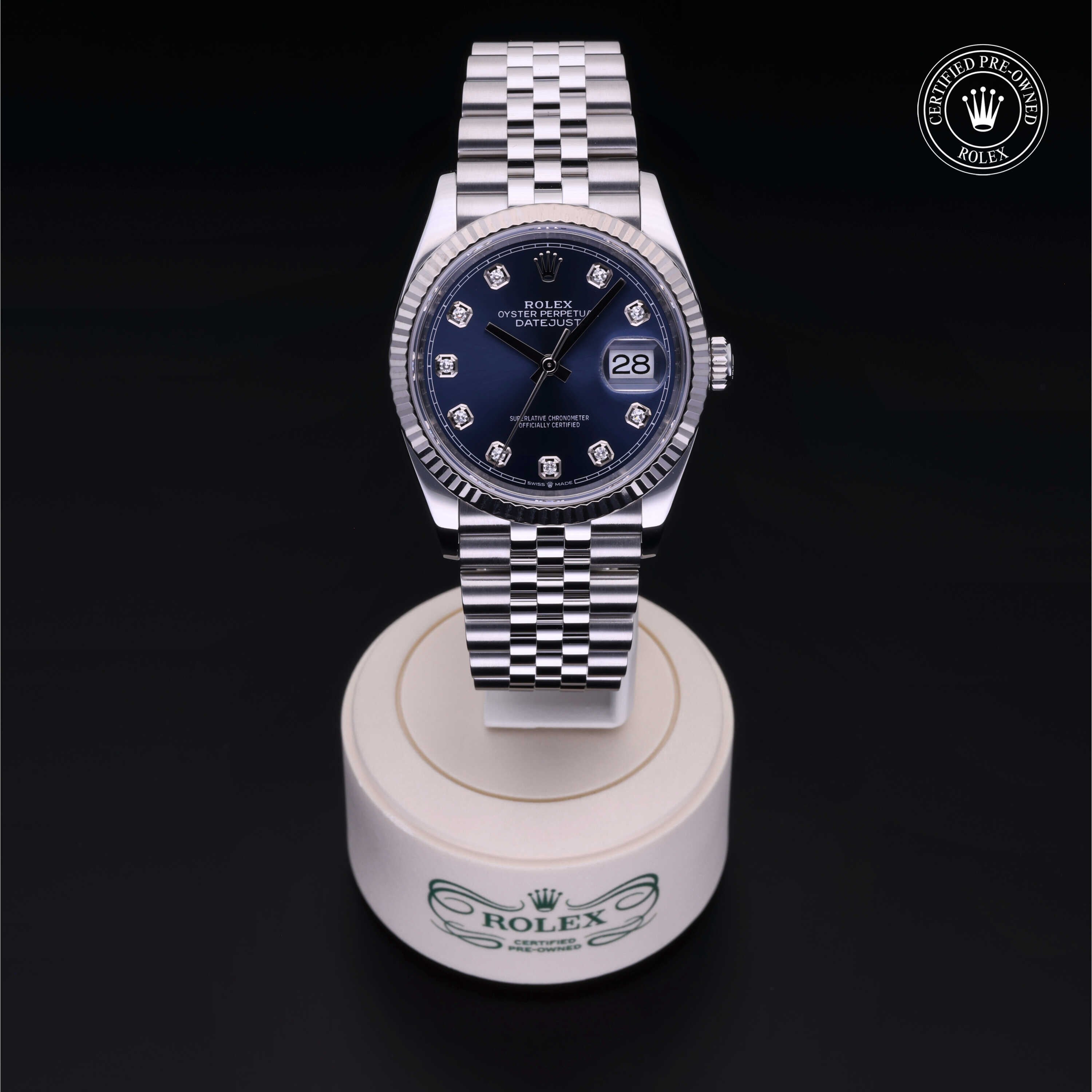 Rolex Certified Pre-owned Datejust M126234-0037 front on black background