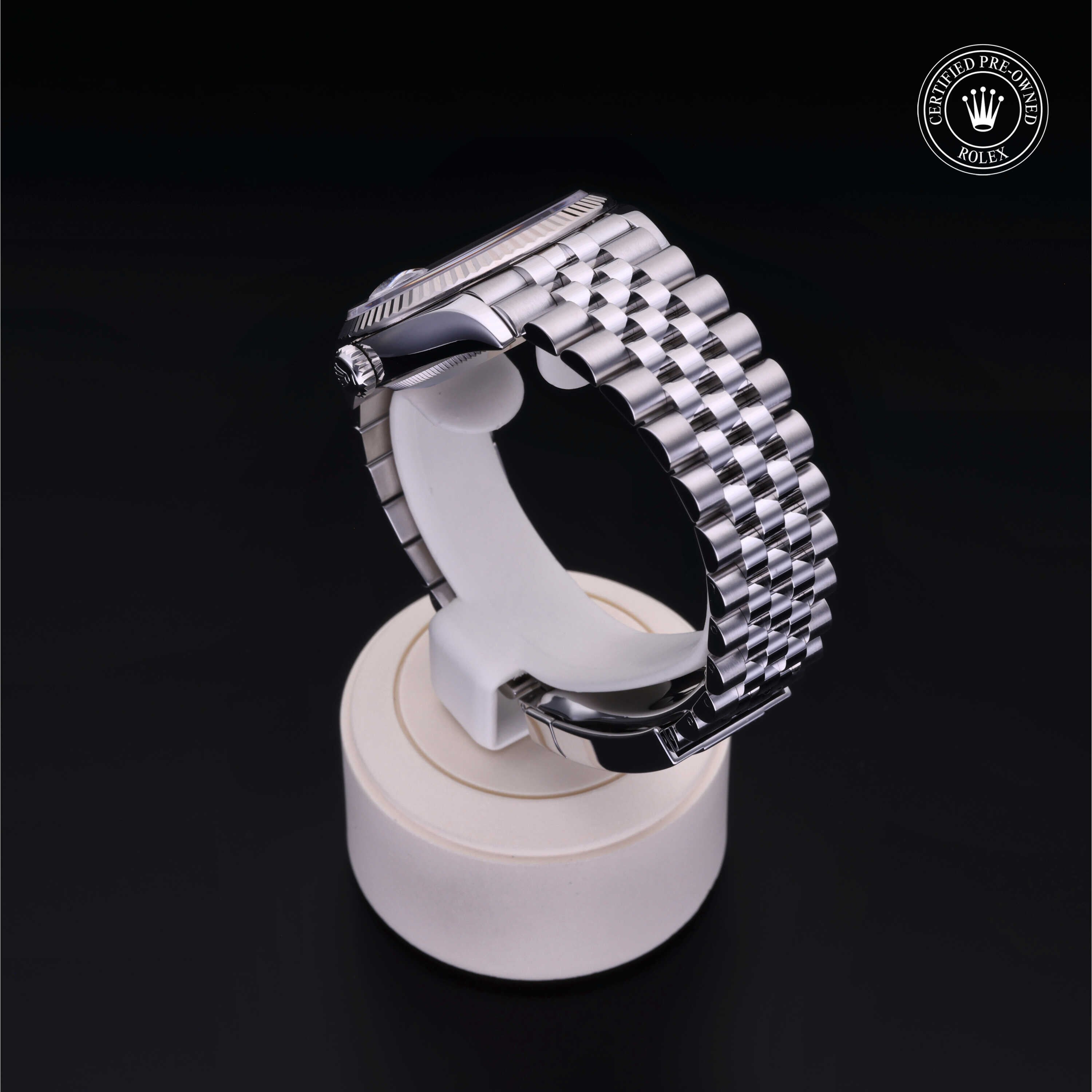 Rolex Certified Pre-owned Datejust M126234-0037 front on black background