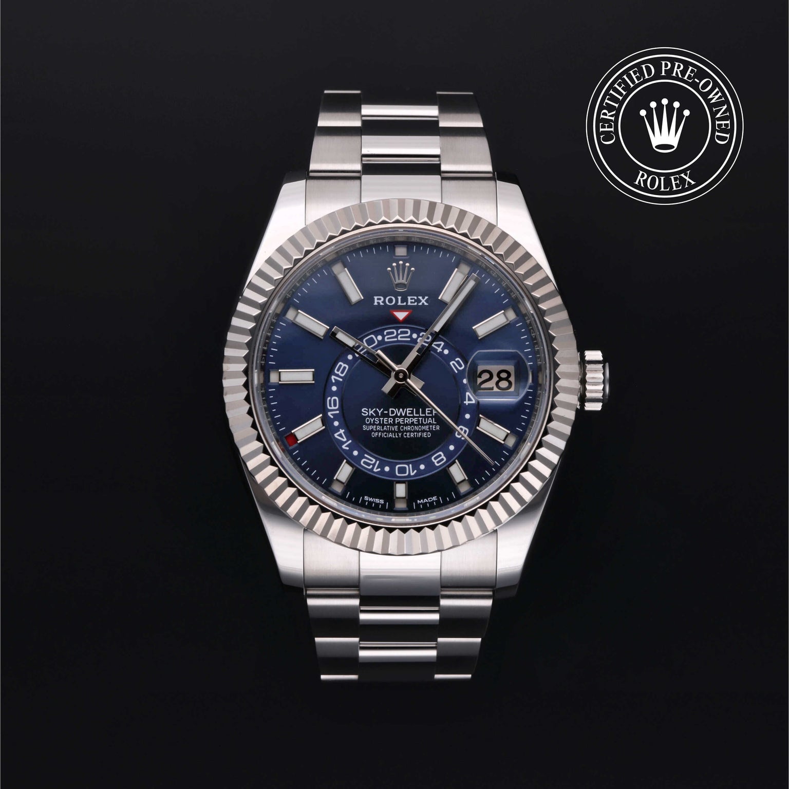 Rolex Certified Pre-owned Sky-Dweller M326934-0003 front on black background
