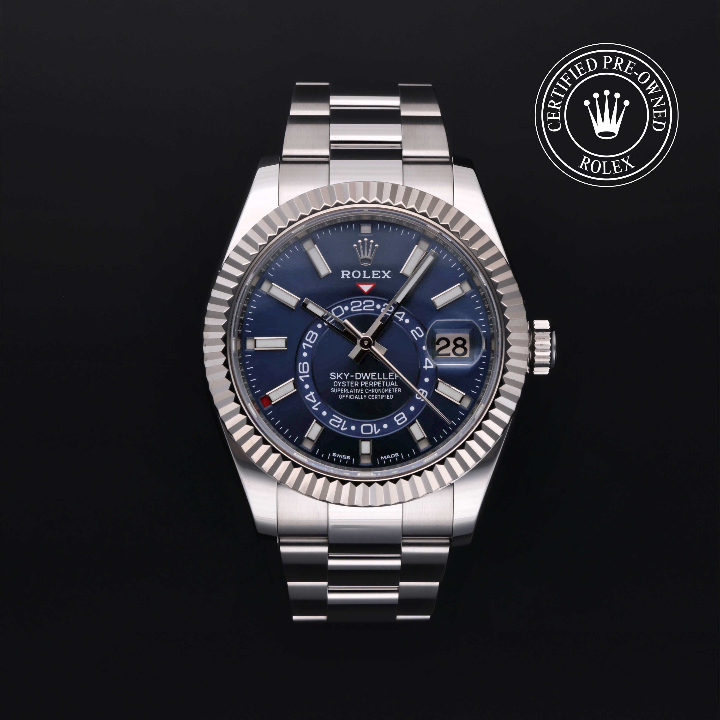 Rolex Certified Pre-owned Sky-Dweller M326934-0003 front on black background