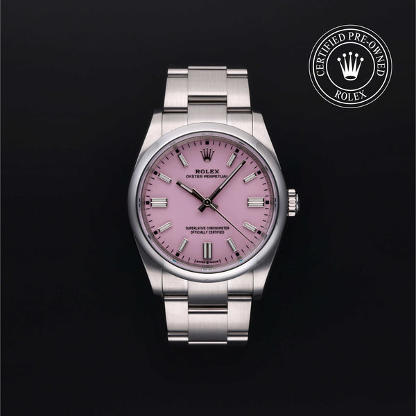 Rolex Certified Pre-owned Oyster Perpetual M126000-0008 front on black background