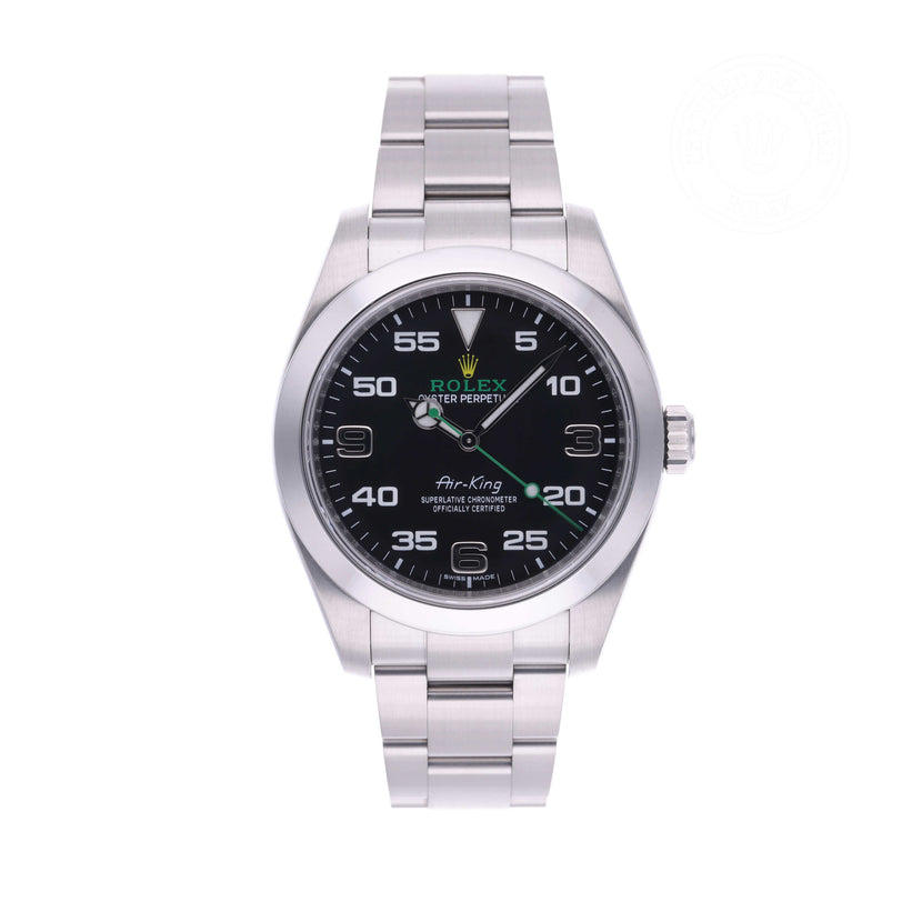 Rolex Certified Pre-owned Air-King M116900-0001 front on white background