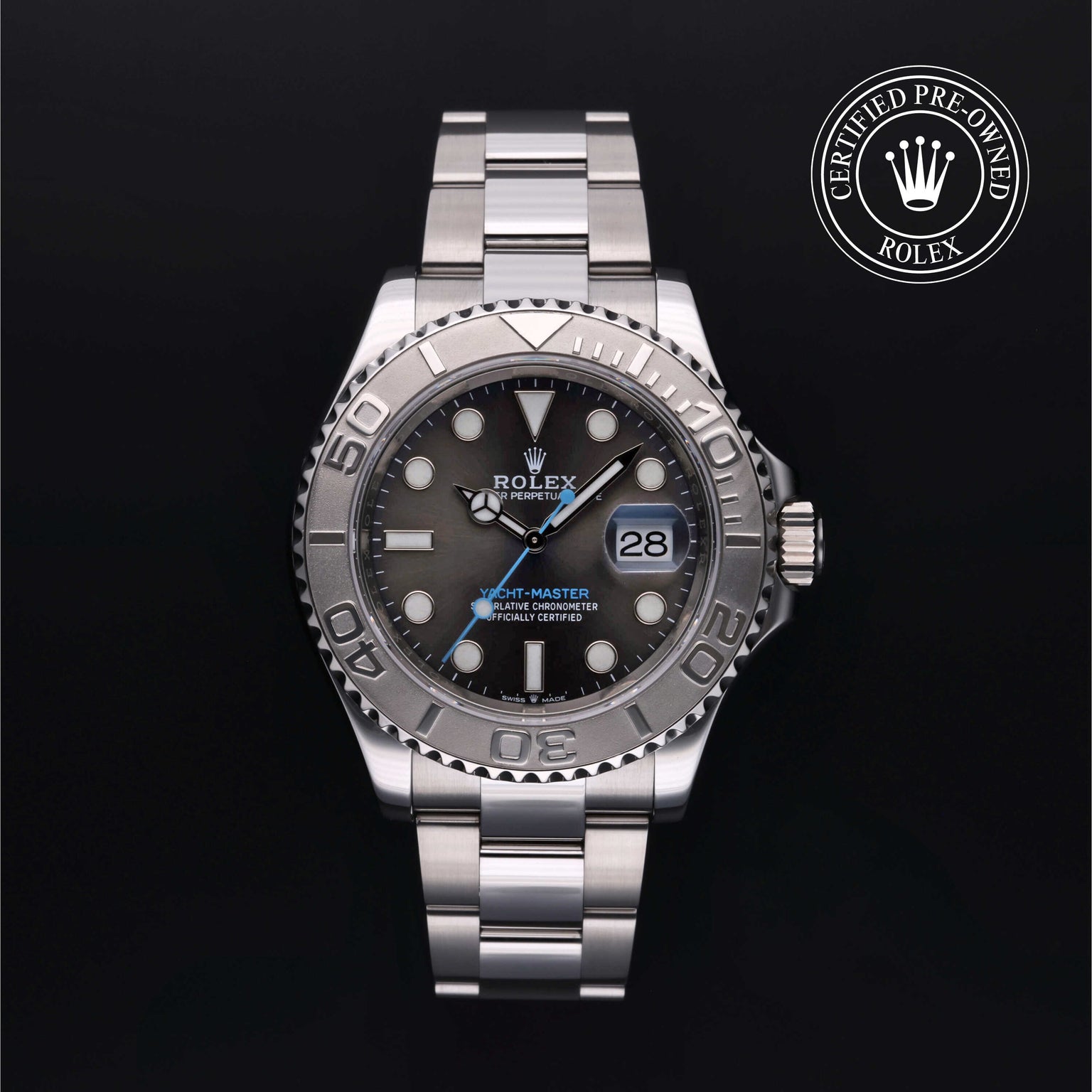 Rolex Certified Pre-owned Yacht-Master M126622-0001 front on black background