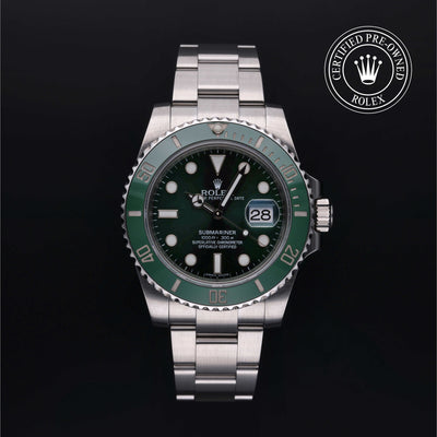 Rolex Certified Pre-owned Submariner M116610LV-0002 front on black background