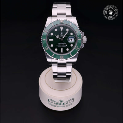 Rolex Certified Pre-owned Submariner M116610LV-0002 front on black background