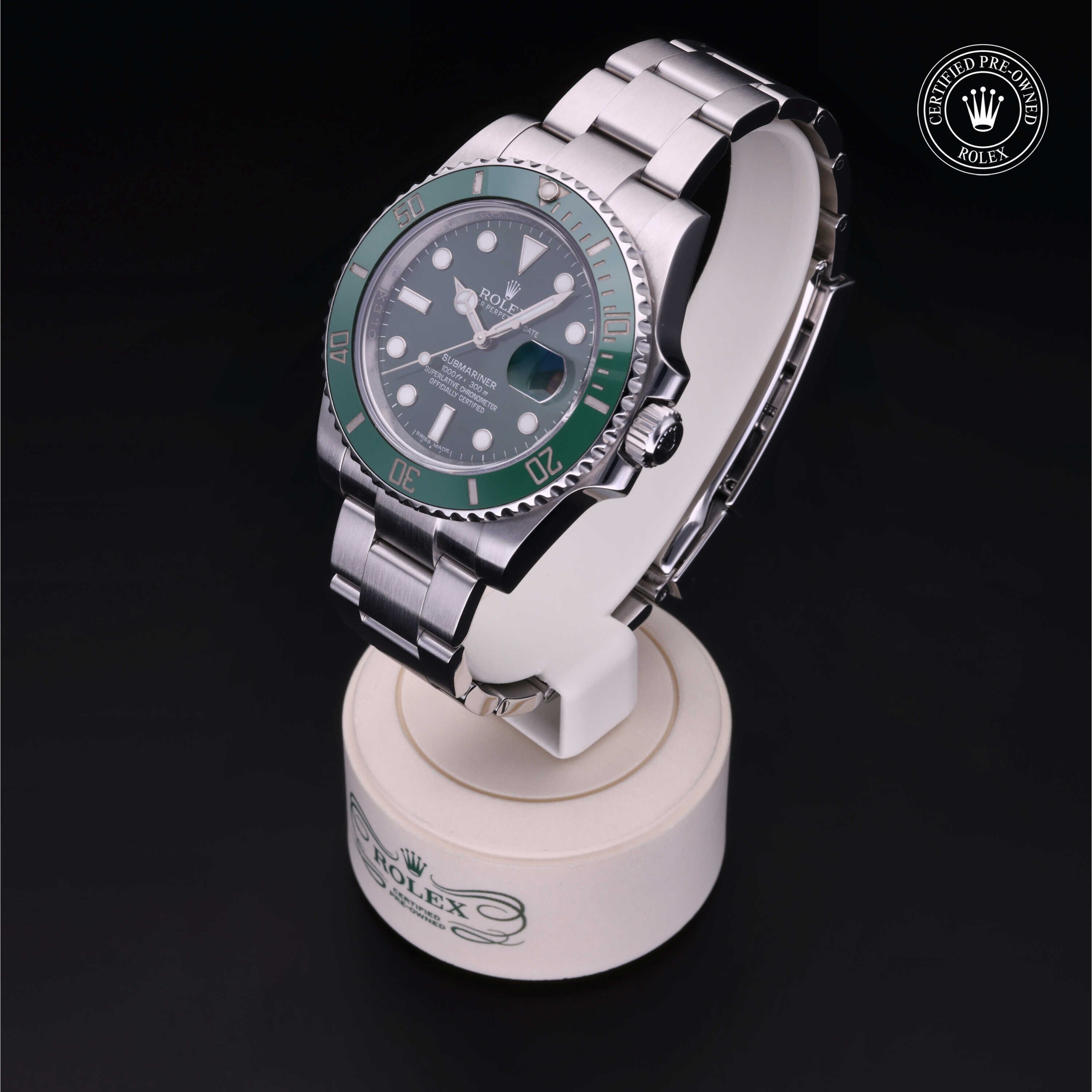 Rolex Certified Pre-owned Submariner M116610LV-0002 front on black background