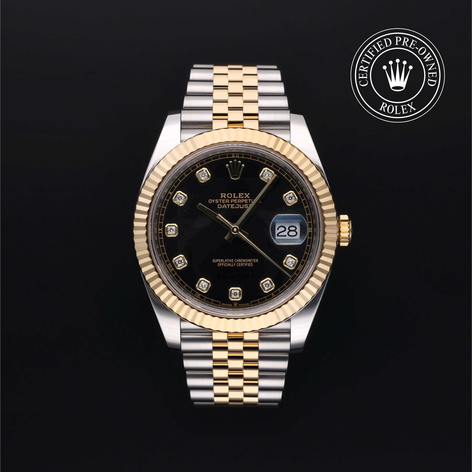 Rolex Certified Pre-owned Datejust M126333-0006 front on black background