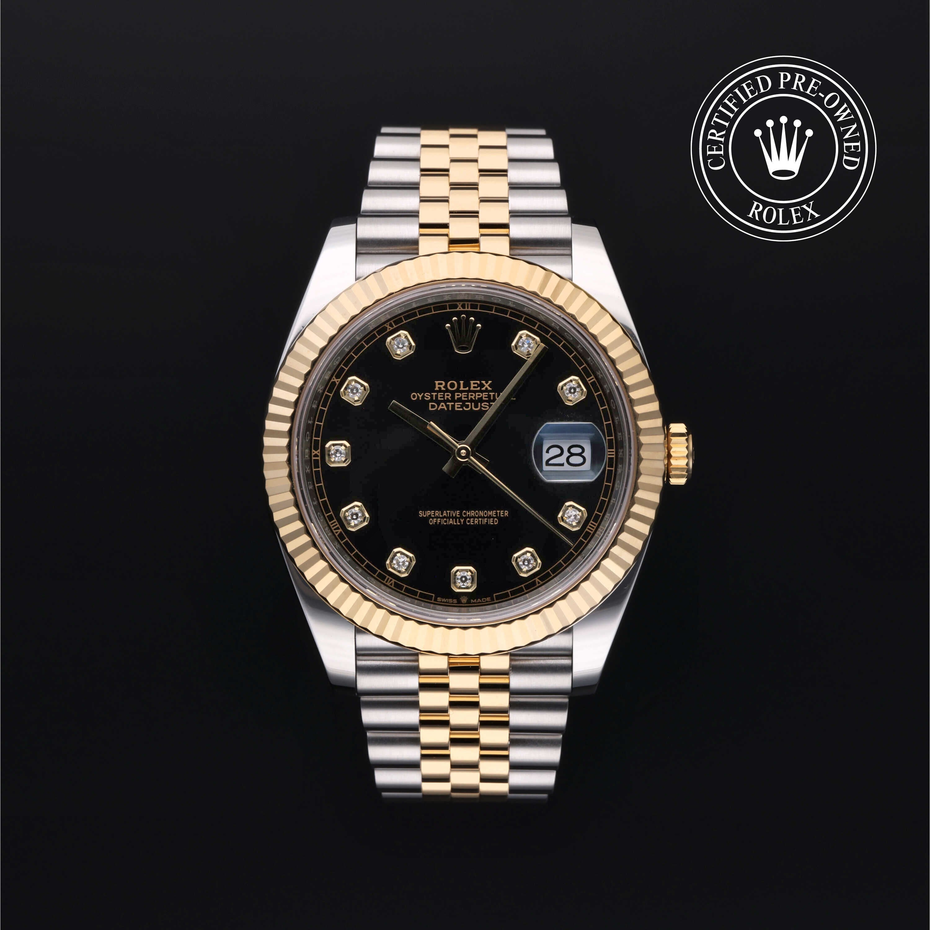 Rolex Certified Pre-owned Datejust M126333-0006 front on black background