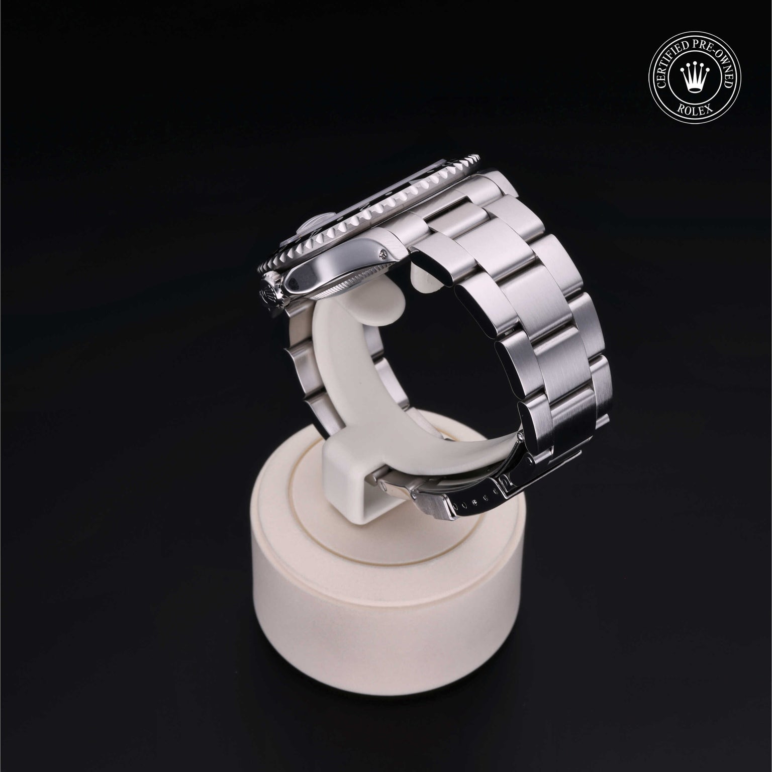 Rolex Certified Pre-owned GMT M16700LN-0001 front on black background