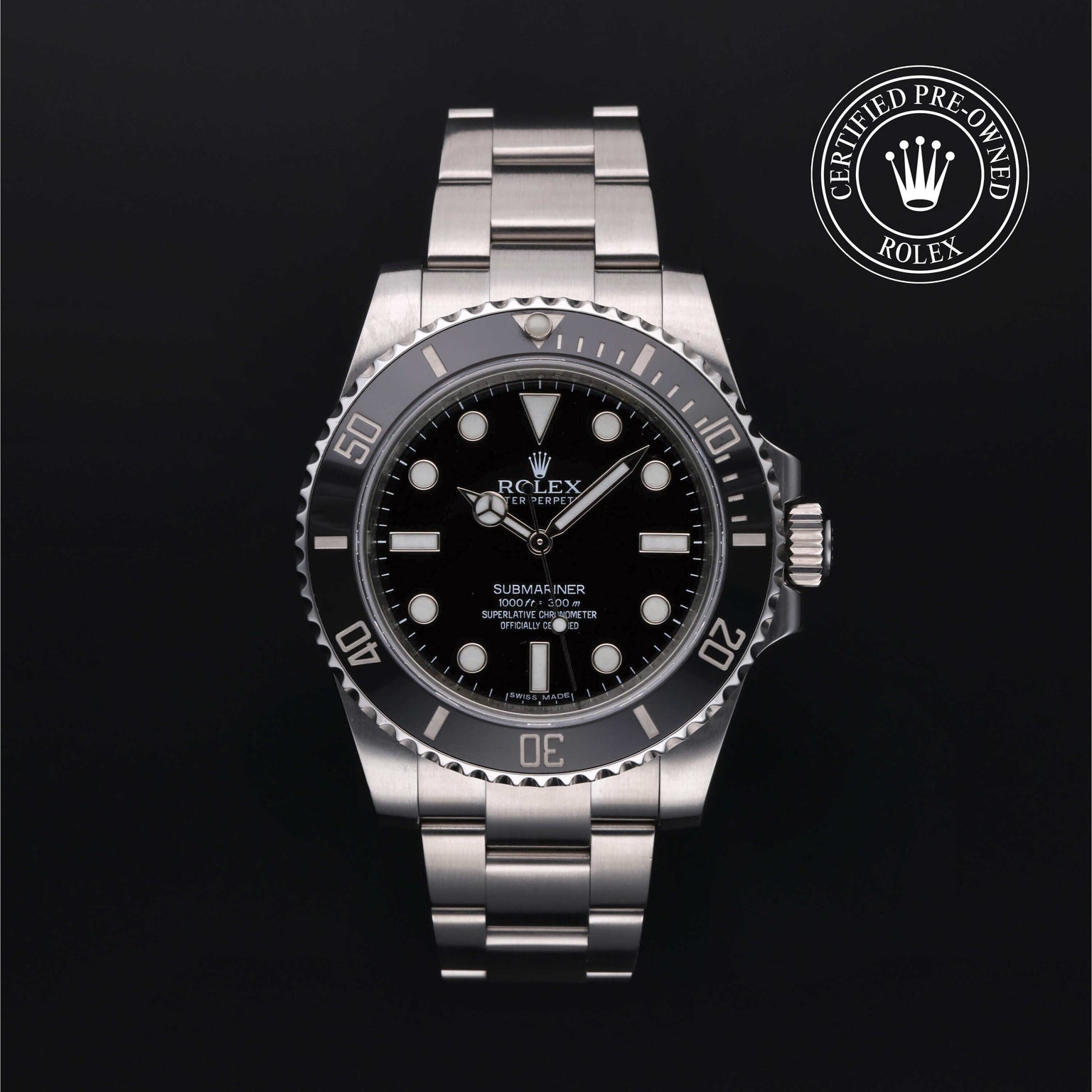 Rolex Certified Pre-owned Submariner M114060-0002 front on black background