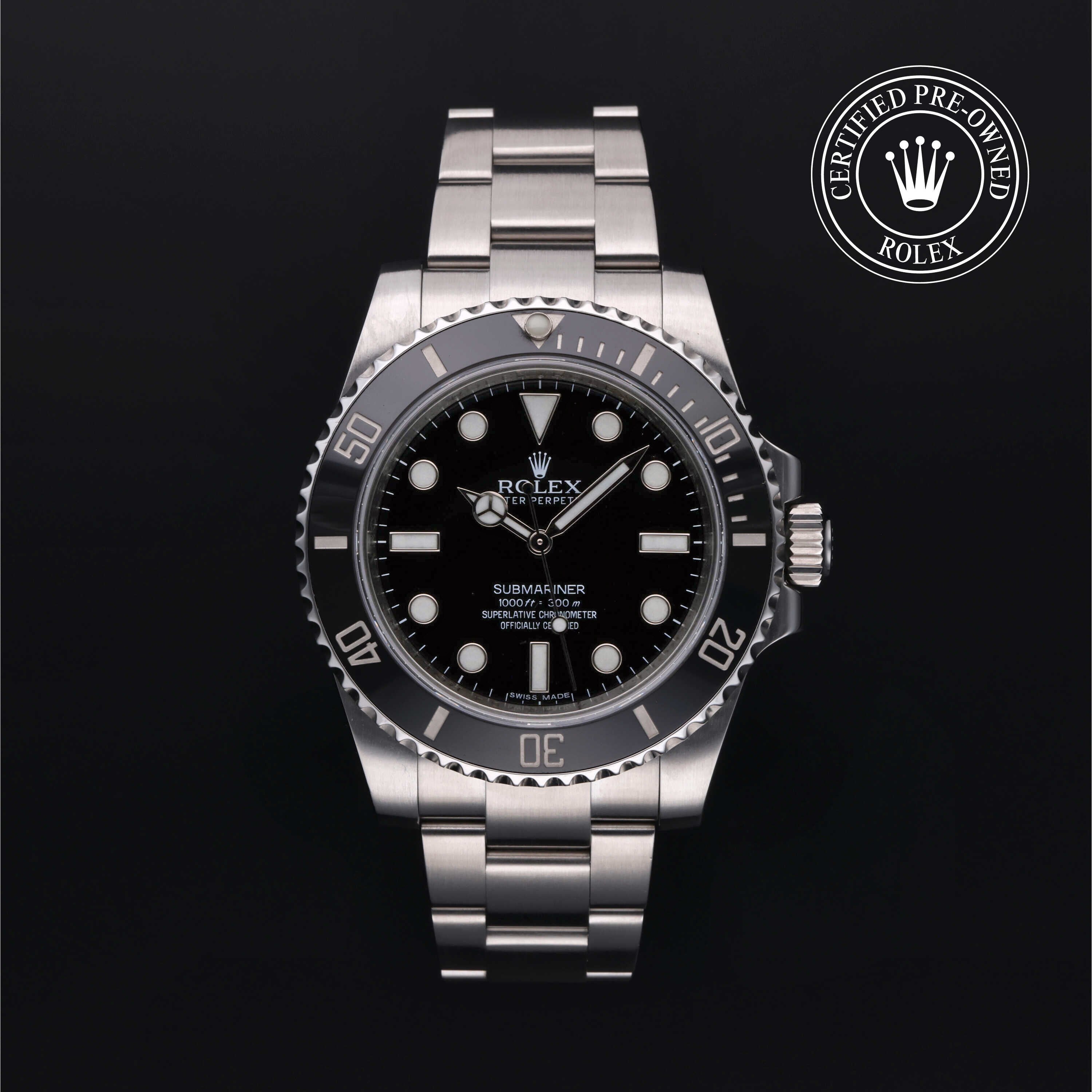 Rolex Certified Pre-owned Submariner M114060-0002 front on black background