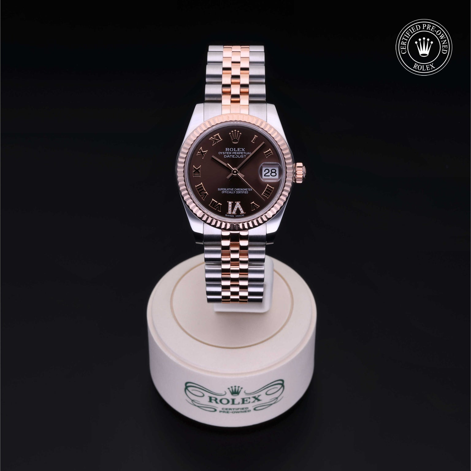 Rolex Certified Pre-owned Lady Datejust M178271-0071 front on black background