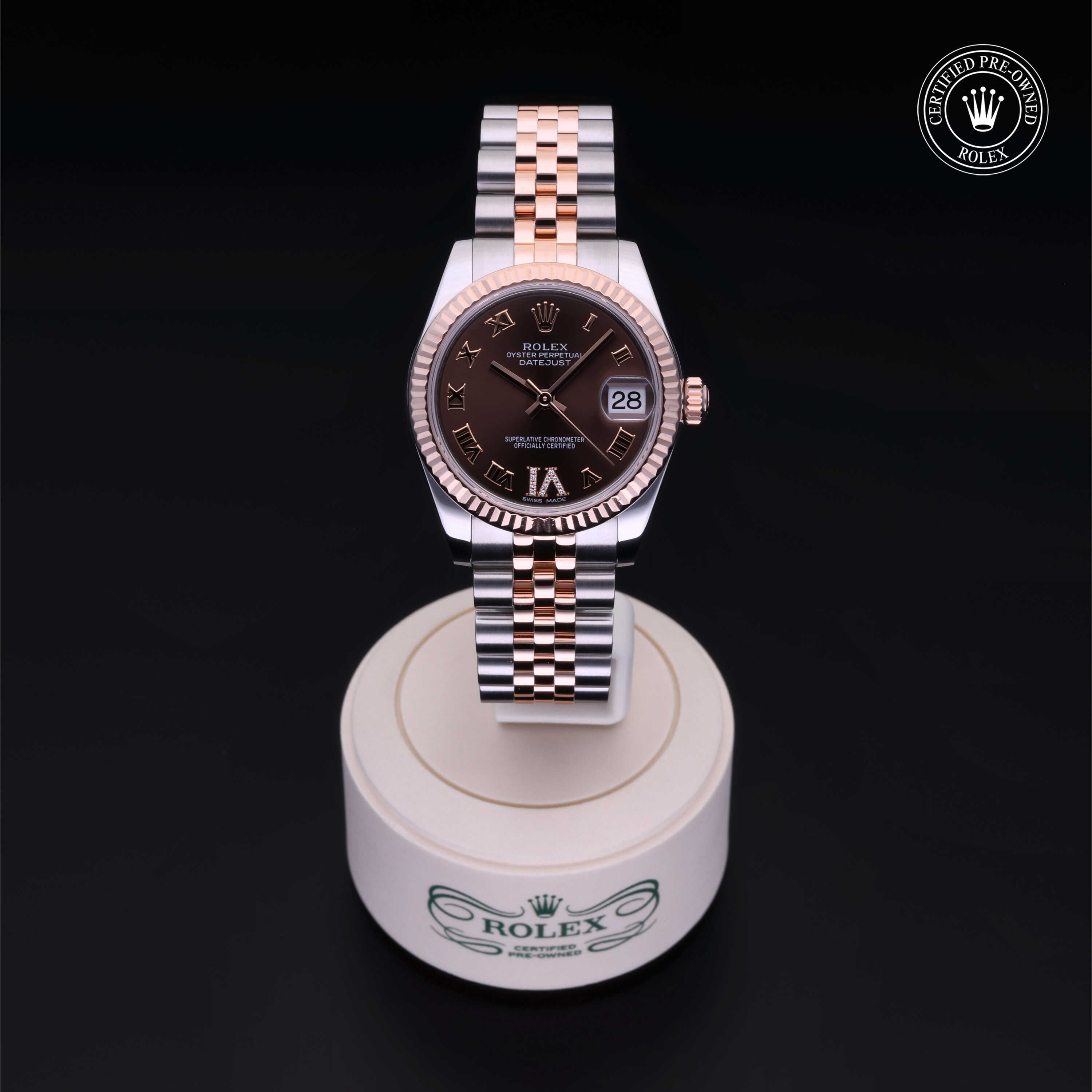 Rolex Certified Pre-owned Lady Datejust M178271-0071 front on black background