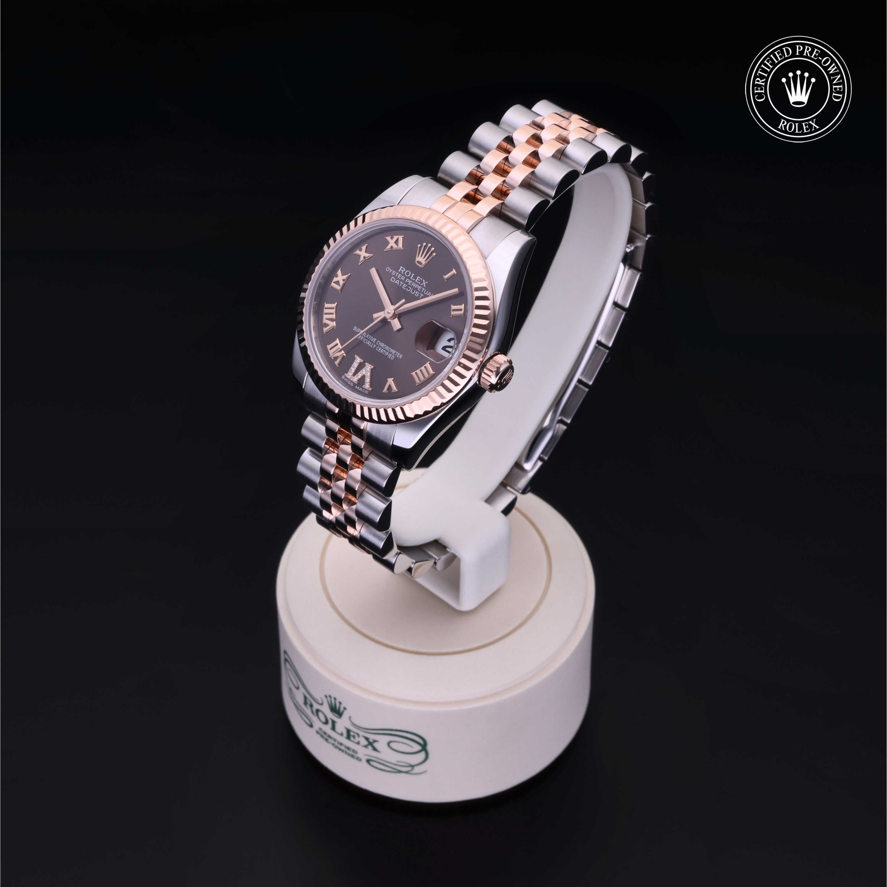 Rolex Certified Pre-owned Lady Datejust M178271-0071 front on black background