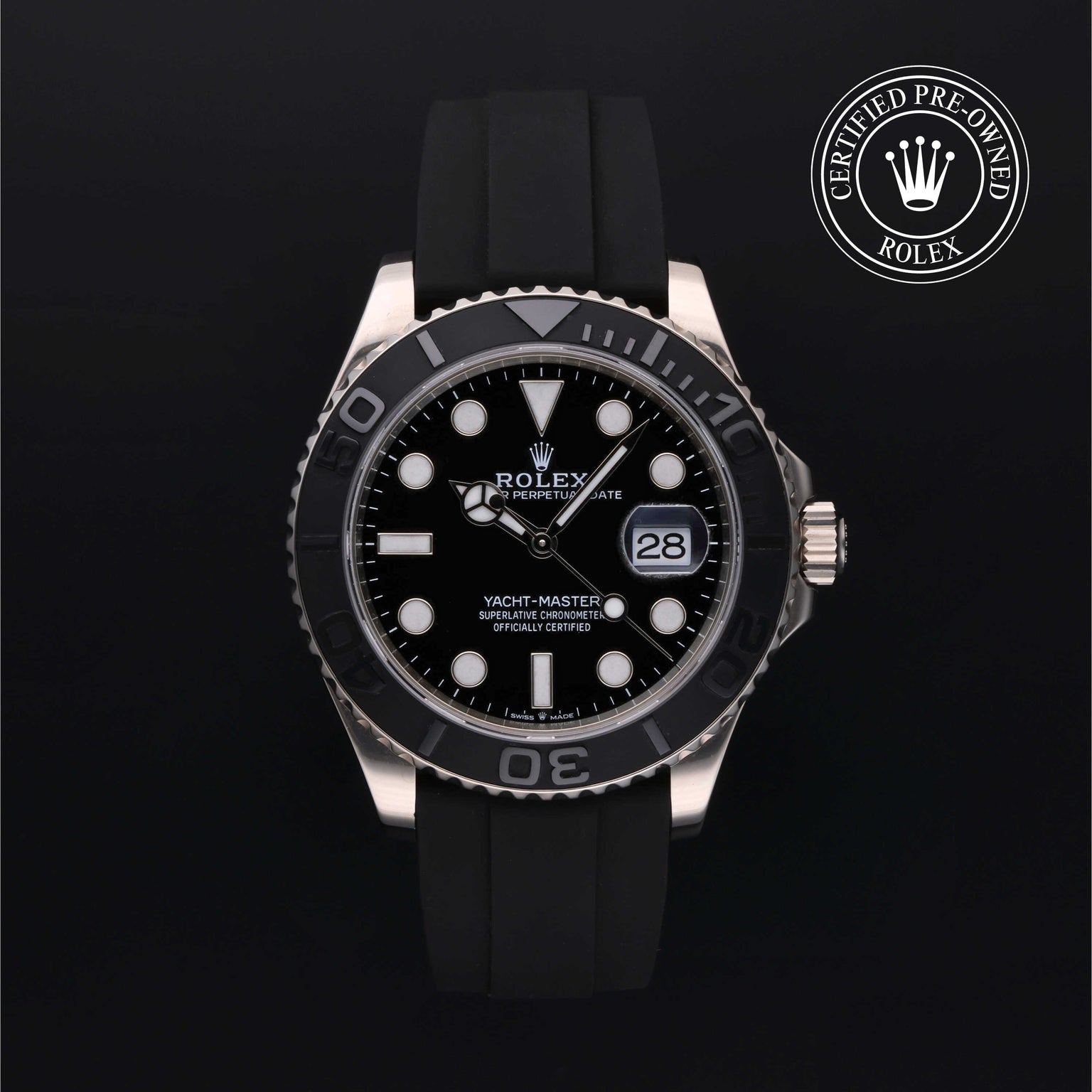 Rolex Certified Pre-owned Yacht-Master M226659-0002 front on black background