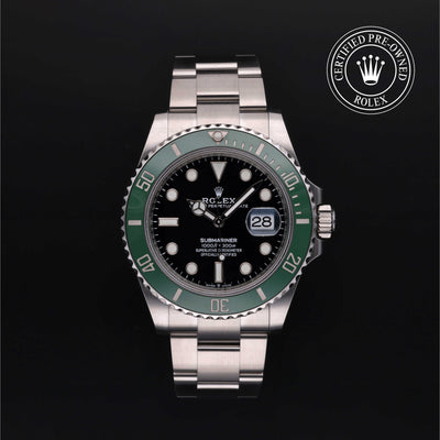 Rolex Certified Pre-owned Submariner M126610LV-0002 front on black background